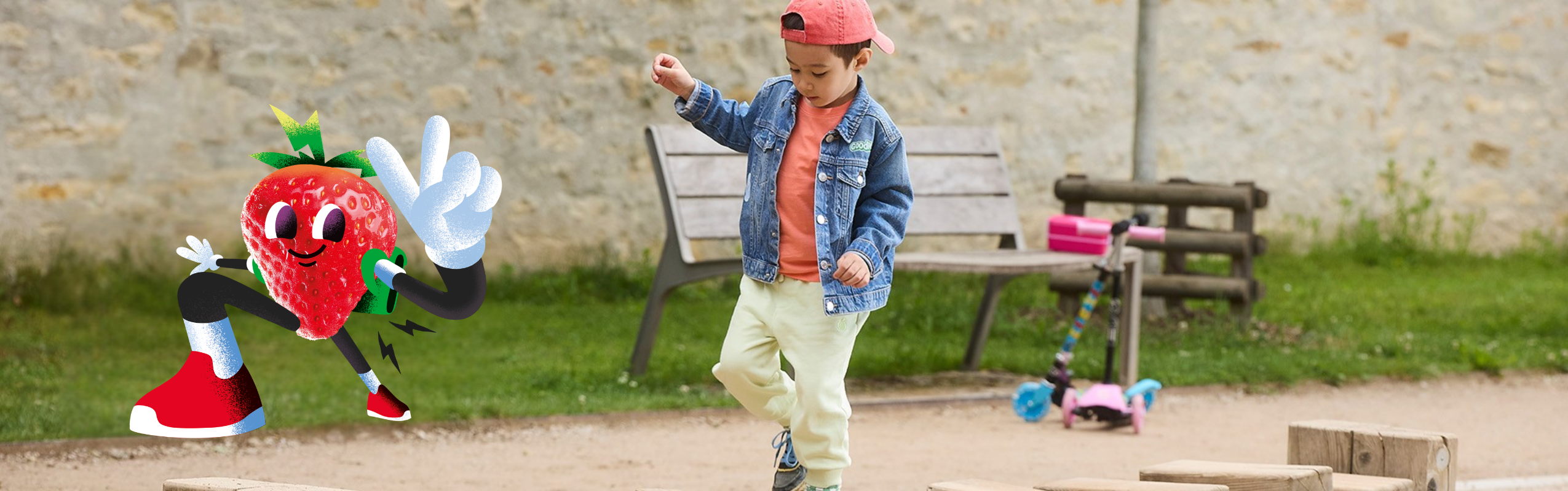 Boy at playground with Strawberry