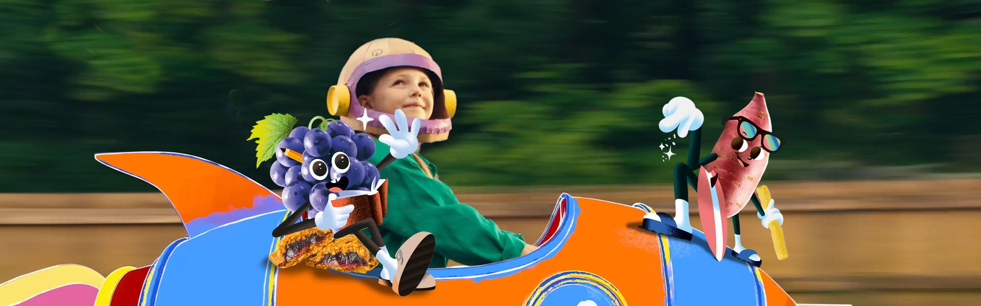 Girl with rocket ship and Goodies characters