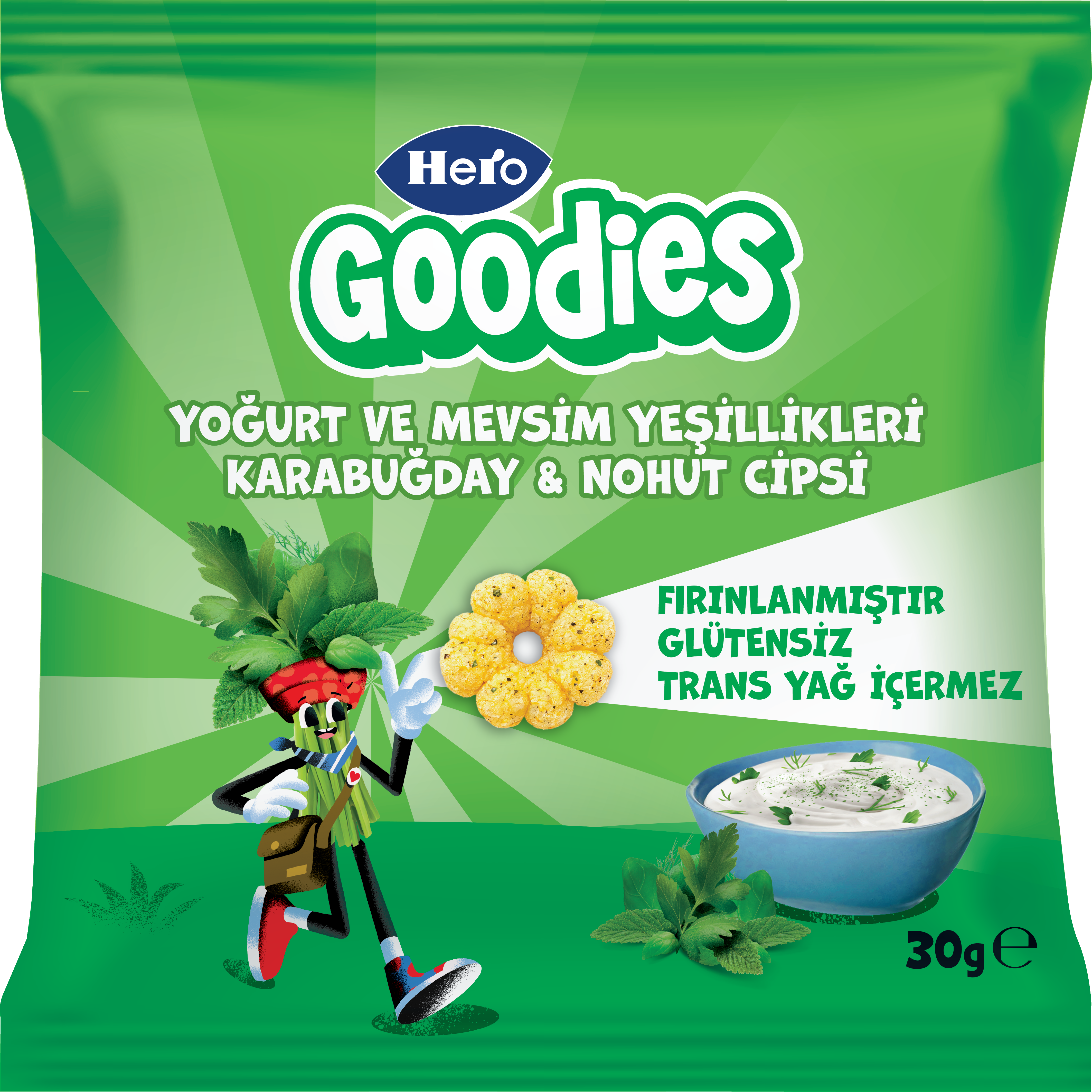 Hero Goodies Yoğurt ve Mevsim Yeşillikleri Karabuğday ve Nohut Cipsi Ambalajı