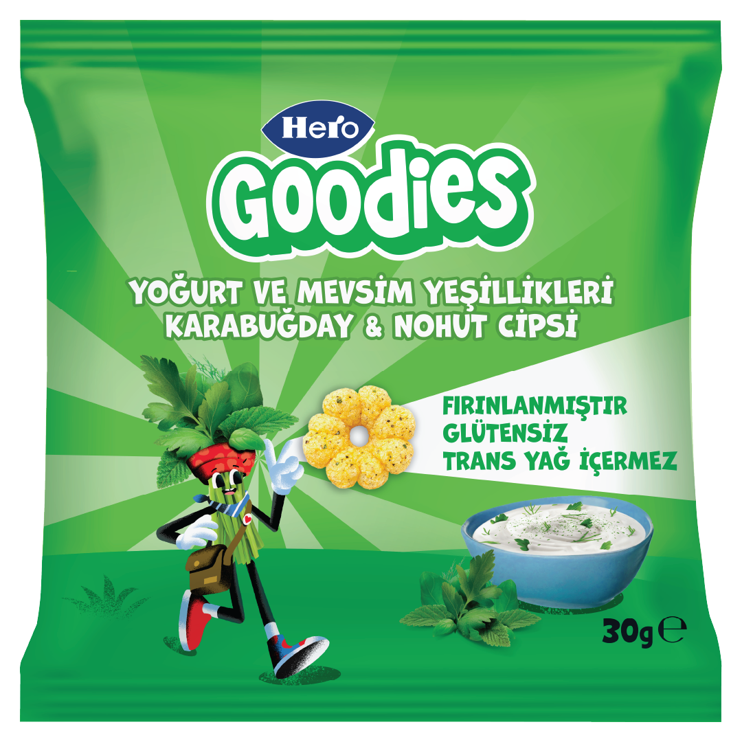Hero Goodies Yoğurt ve Mevsim Yeşillikleri Karabuğday ve Nohut Cipsi Ambalajı